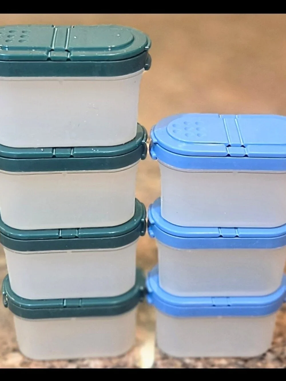 Tupperware Spice Containers Shaker 7 Modular Mates Small Flip Top Blue Green